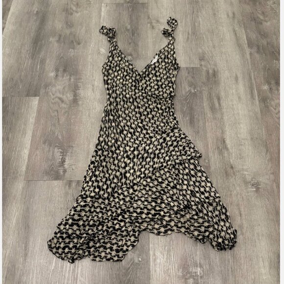 Diane Von Furstenberg Silk Black Floral Day Dress Midi Womens 8 - Picture 1 of 7
